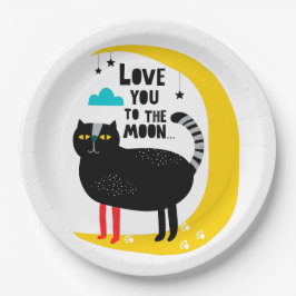 Plato De Papel Gato en la luna