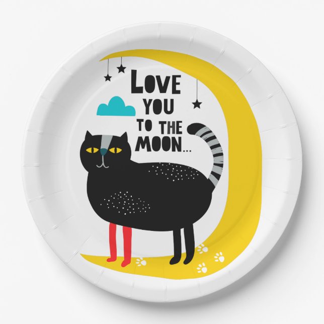Plato De Papel Gato en la luna (Anverso)