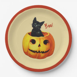Plato De Papel Gato en placas de papel de calabaza Halloween