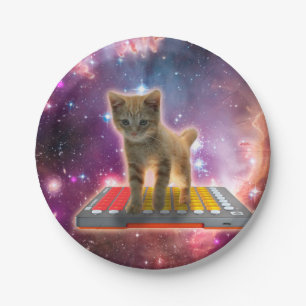 Plato De Papel Gato en sintetizadores en el espacio