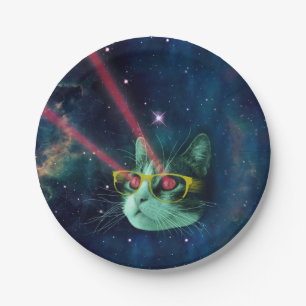Plato De Papel Gato espacial con gafas amarillas
