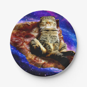 Plato De Papel Gato espacial tirado en una pizza