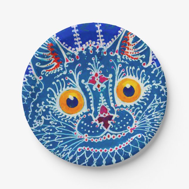 Plato De Papel Gato gótico azul (Anverso)