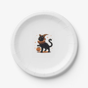 Plato De Papel Gato Halloween Funny Spookin Season Cat Witch Pump