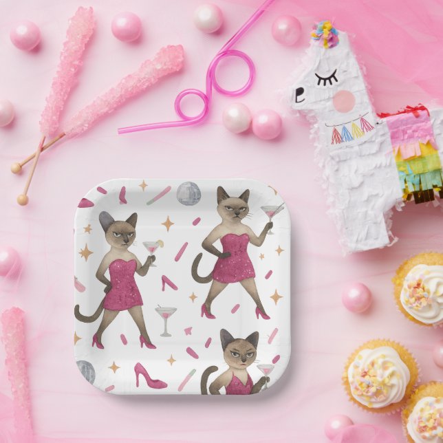 Plato De Papel Gato inventado ARTISTA para mujer Chica Lady gatos (Fiesta)
