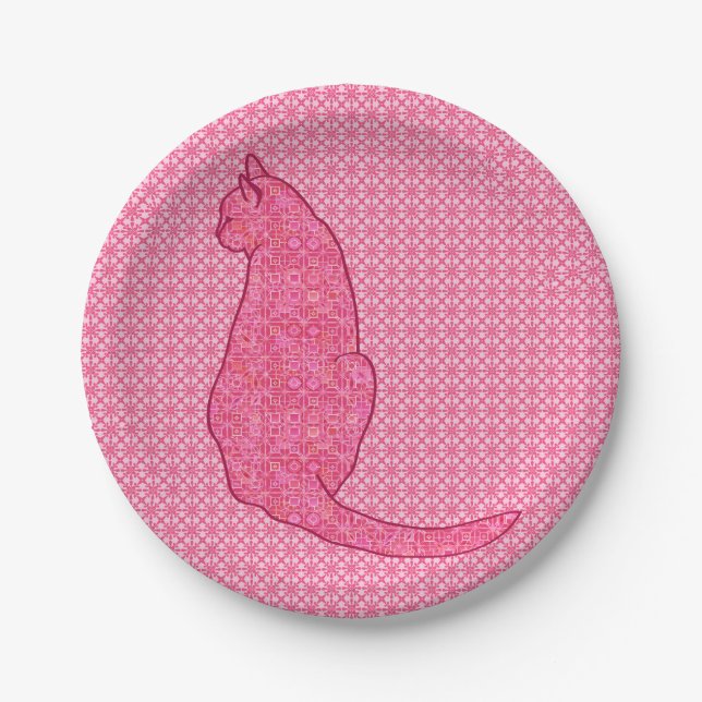 Plato De Papel Gato Japonés - Batik Rosa Fucsia (Anverso)
