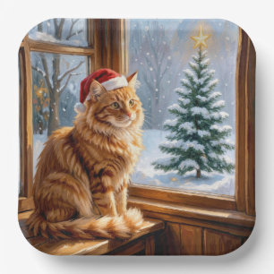Plato De Papel Gato Jengibre de Navidad