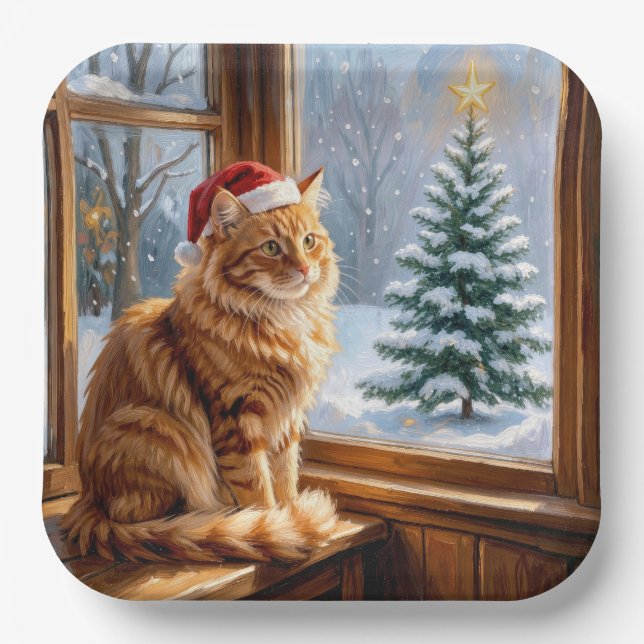 Plato De Papel Gato Jengibre de Navidad (Anverso)
