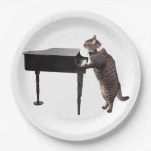 Plato De Papel Gato jugando al piano
