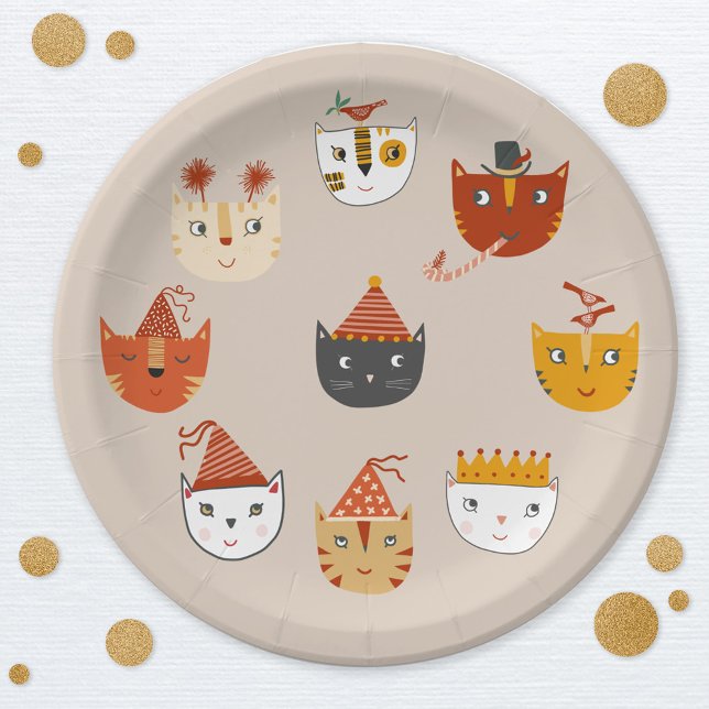 Plato De Papel Gato Kitty (Cute kitty cat themed party paper plate)