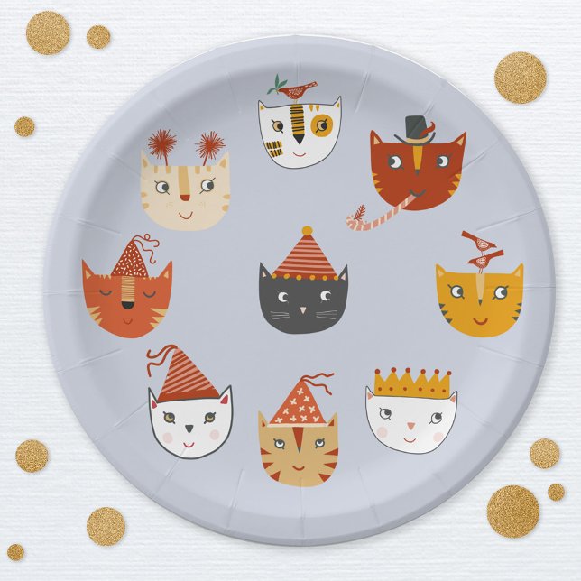Plato De Papel Gato Kitty (Cute kitty cat themed party paper plates)