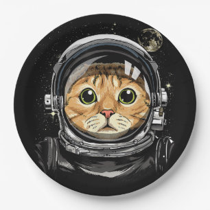 Plato De Papel Gato Kitty Astronauta Animal Face Galaxia