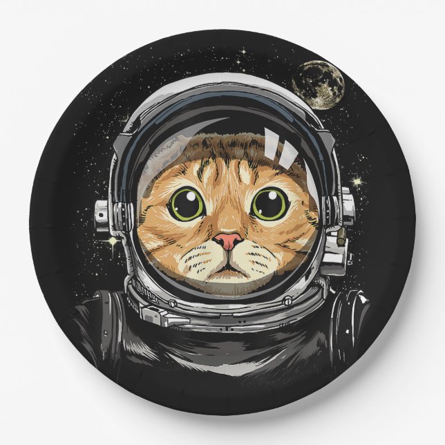 Plato De Papel Gato Kitty Astronauta Animal Face Galaxia (Anverso)