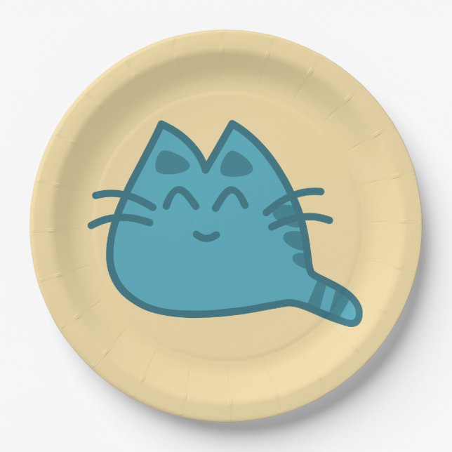 Plato De Papel Gato Kitty Sonriente Azul (Anverso)