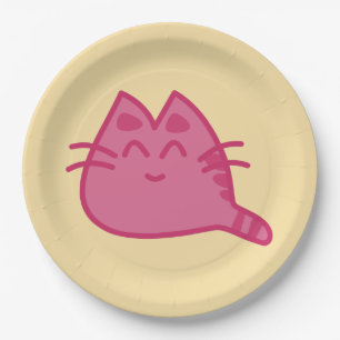 Plato De Papel Gato Kitty Sonriente Rosa