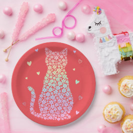 Plato De Papel gato lindo arcoíris dulce corazones gradiente past