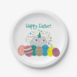 Plato De Papel Gato Lindo Feliz Pascua