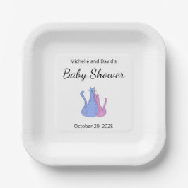 Plato De Papel Gato lindo gemelosBebé ducha rosa azul