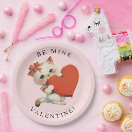 Plato De Papel Gato Lindo Vintage Sé Mío San Valentín