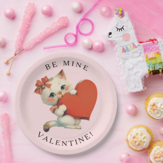 Plato De Papel Gato Lindo Vintage Sé Mío San Valentín