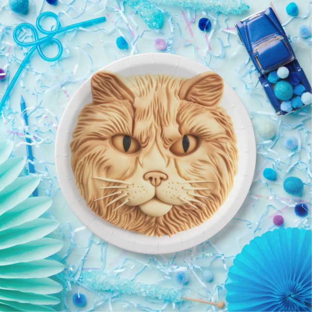 Plato De Papel Gato Maine Coon Inspirado en 3D (Fiesta)