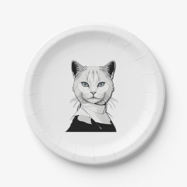 Plato De Papel Gato místico blanco y negro de Salem (Anverso)