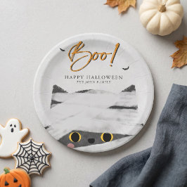 Plato De Papel Gato Momia Boo Lindo Halloween