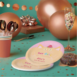 Plato De Papel Gato Naranja "Dos Cute para Manejar" 2do Cumpleaño