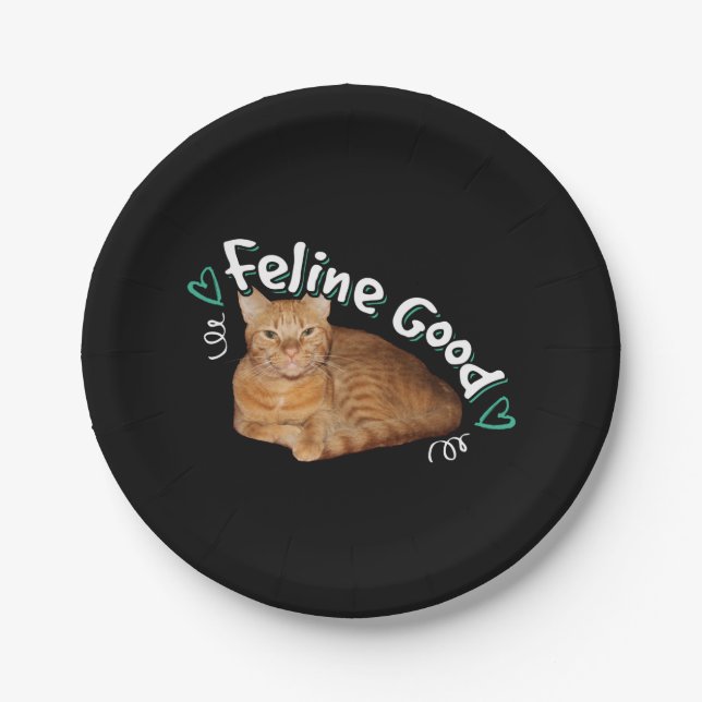 Plato De Papel Gato naranja - Pun bueno felino (Anverso)