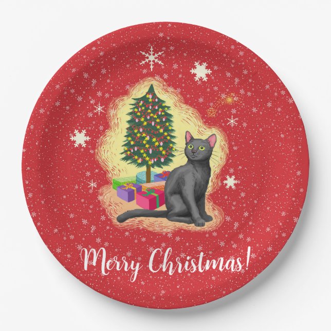 Plato De Papel Gato navideño (Anverso)