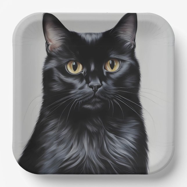 Plato De Papel Gato negro (Anverso)