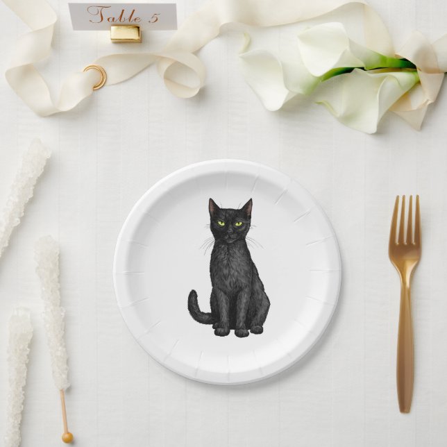 Plato De Papel Gato negro (Boda)