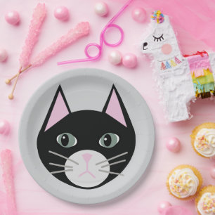 Plato De Papel Gato negro