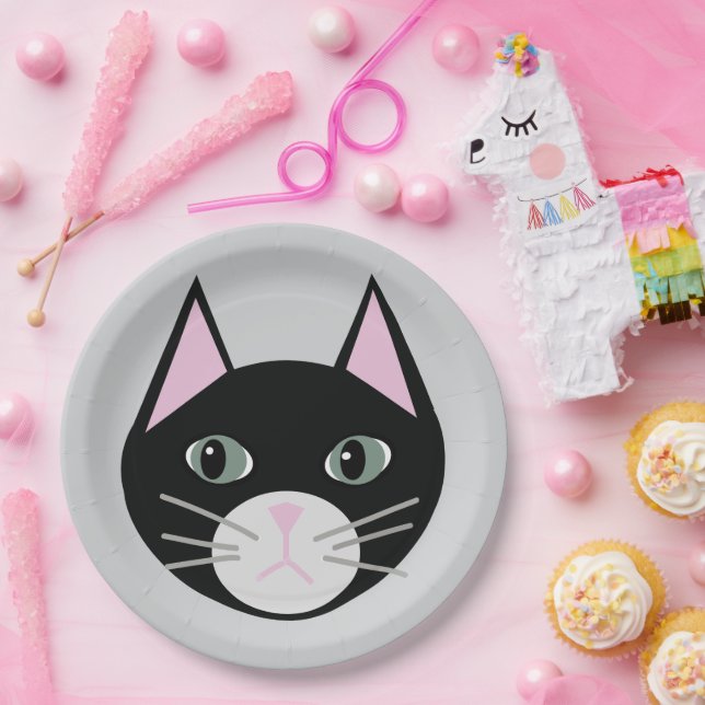 Plato De Papel Gato negro (Fiesta)