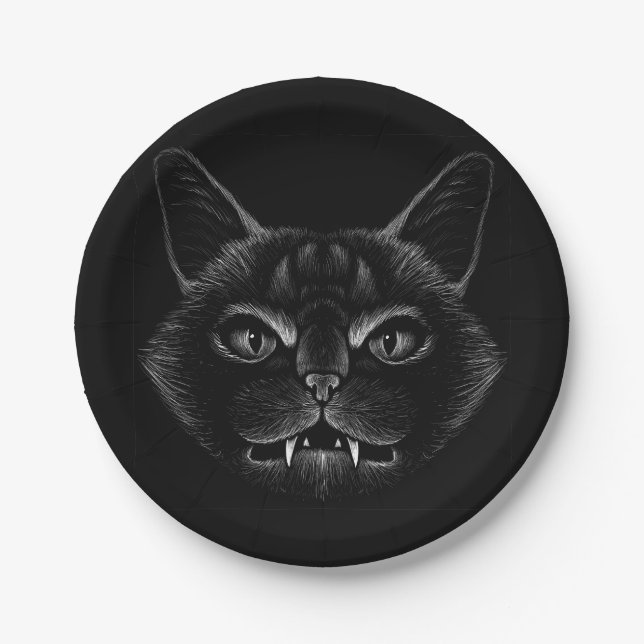 Plato De Papel Gato negro (Anverso)