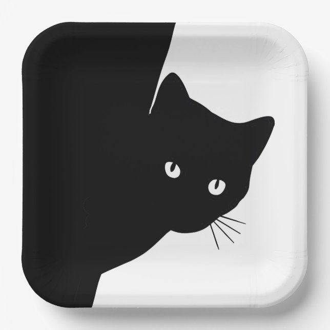 Plato De Papel Gato negro astuto (Anverso)