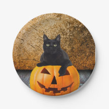Gato negro de Halloween en placas de papel de 7"