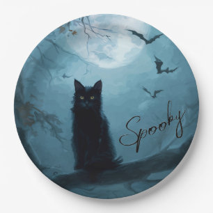 Plato De Papel Gato negro gótico espeluznante Halloween