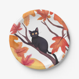 Plato De Papel Gato Negro Halloween Otoño