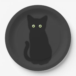 Plato De Papel Gato negro, lindo gatito, divertido clásico espelu