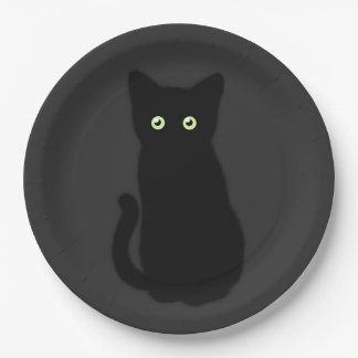 Plato De Papel Gato negro, lindo gatito, divertido clásico espelu