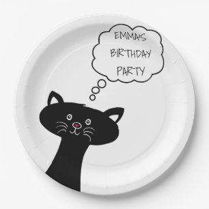Plato De Papel Gato negro lindo - placas de papel personalizadas