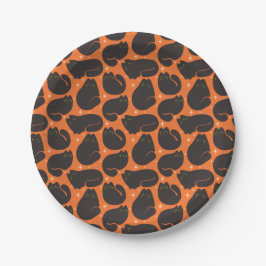 Plato De Papel Gato negro retro en naranja