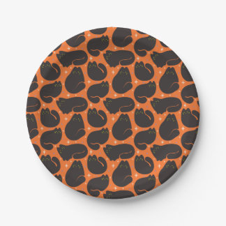 Plato De Papel Gato negro retro en naranja