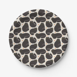 Plato De Papel Gato negro retro sobre crema claro