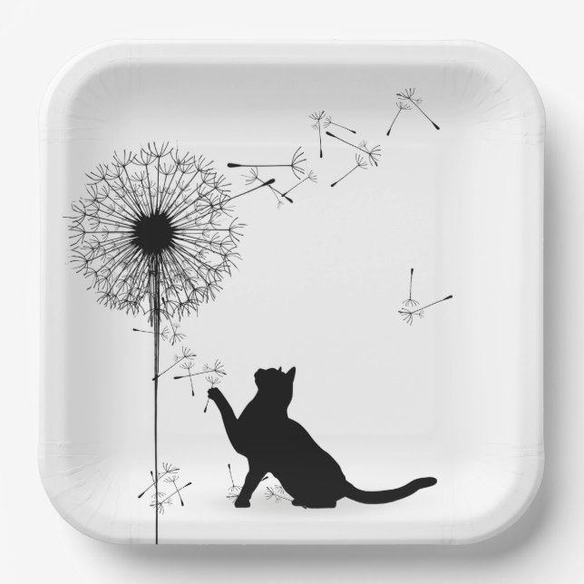 Plato De Papel Gato negro y Dandelion (Anverso)