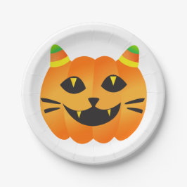 Plato De Papel Gato-o'-Lantern de Halloween