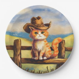 Plato De Papel Gato papá pintado con acuarela