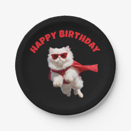 Plato De Papel Gato Persa Blanco Superhéroe Adorable
