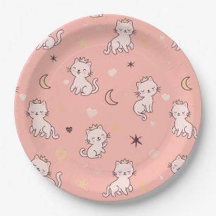 Plato De Papel Gato Princesa Linda con Corona